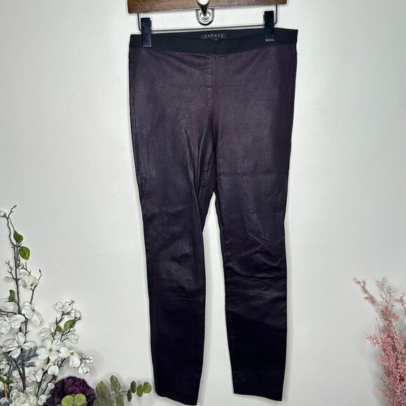 THEORY 100% Lambskin Leather Maximus Leggings Deep Plum Sz 8 {3X21} - Picture 2 of 6